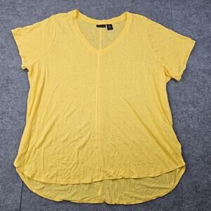 Tahari T Shirt Womens 2X Yellow Linen Casual Coastal Lightweight Minimal Top